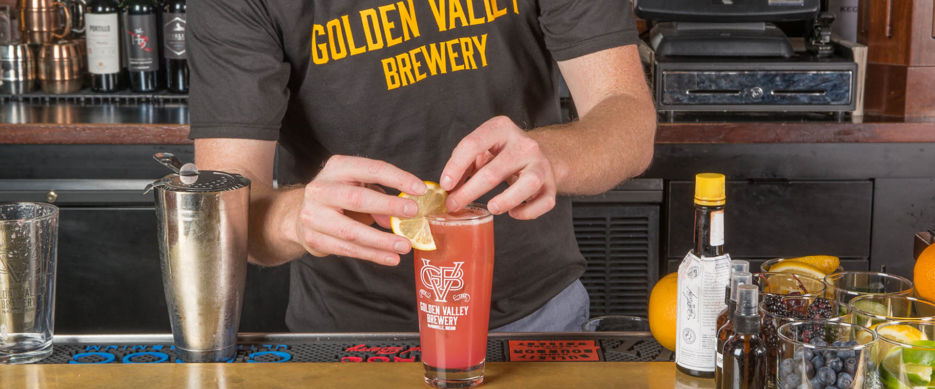 In addition to beer, Golden Valley Brewery & Restaurant features a full bar with siganture cocktails.